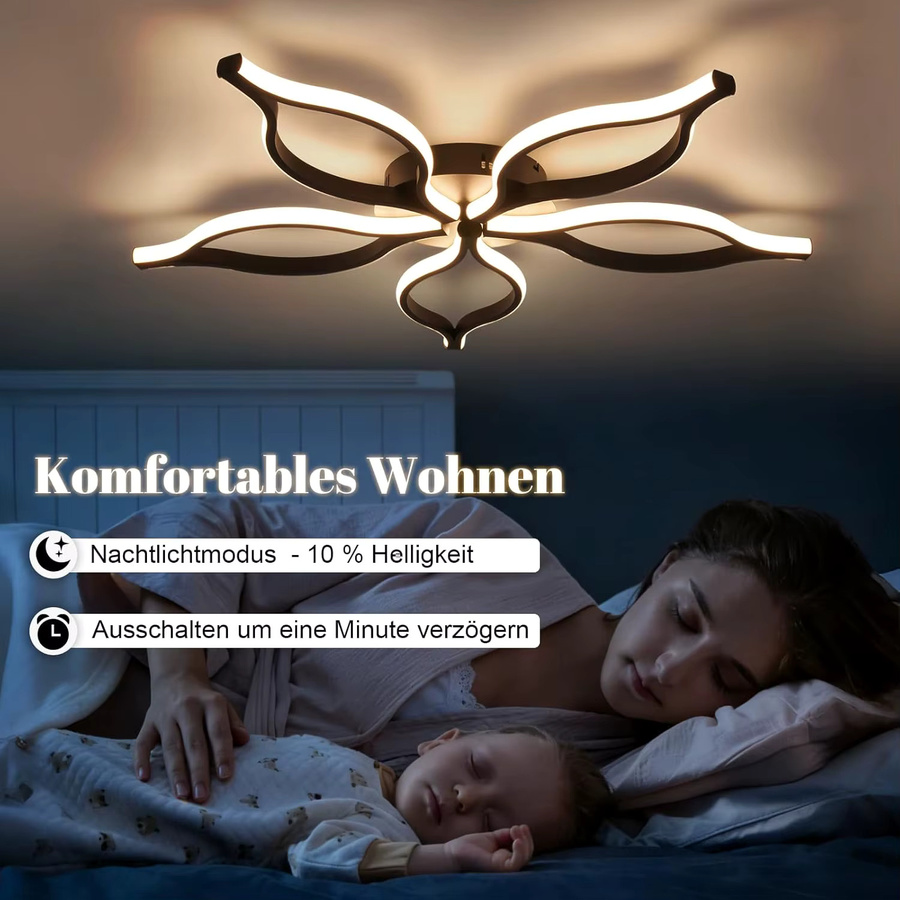 GBLY LED-Deckenleuchte in Schwarz mit 5 Blütenblättern, 75W, dimmbar mit Fernbedienung, Durchmesser: 80 cm - Bild 5
