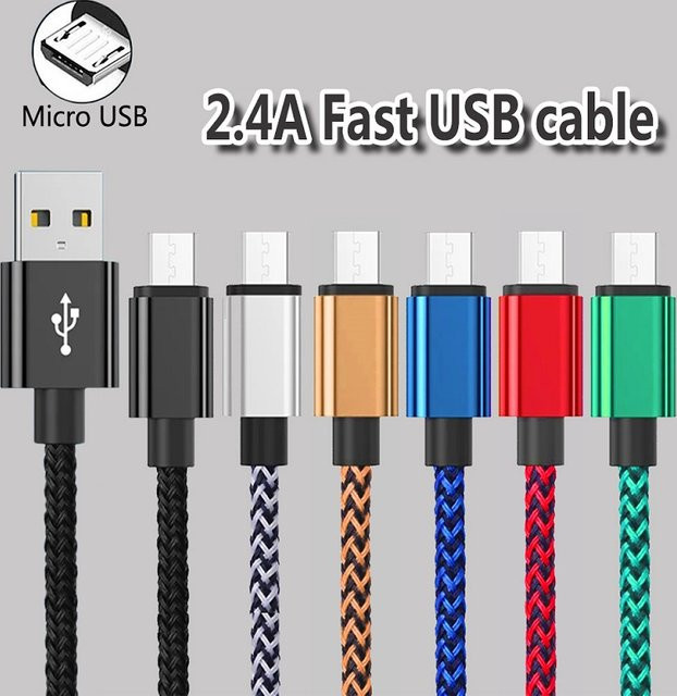 USB A auf Micro USB Ladekabel mit 2,4 A Schnellladefunktion aus rot geflochtenem Nylon für Android Smartphones wie Xiaomi, Huawei und Samsung Galaxy - Bild 1