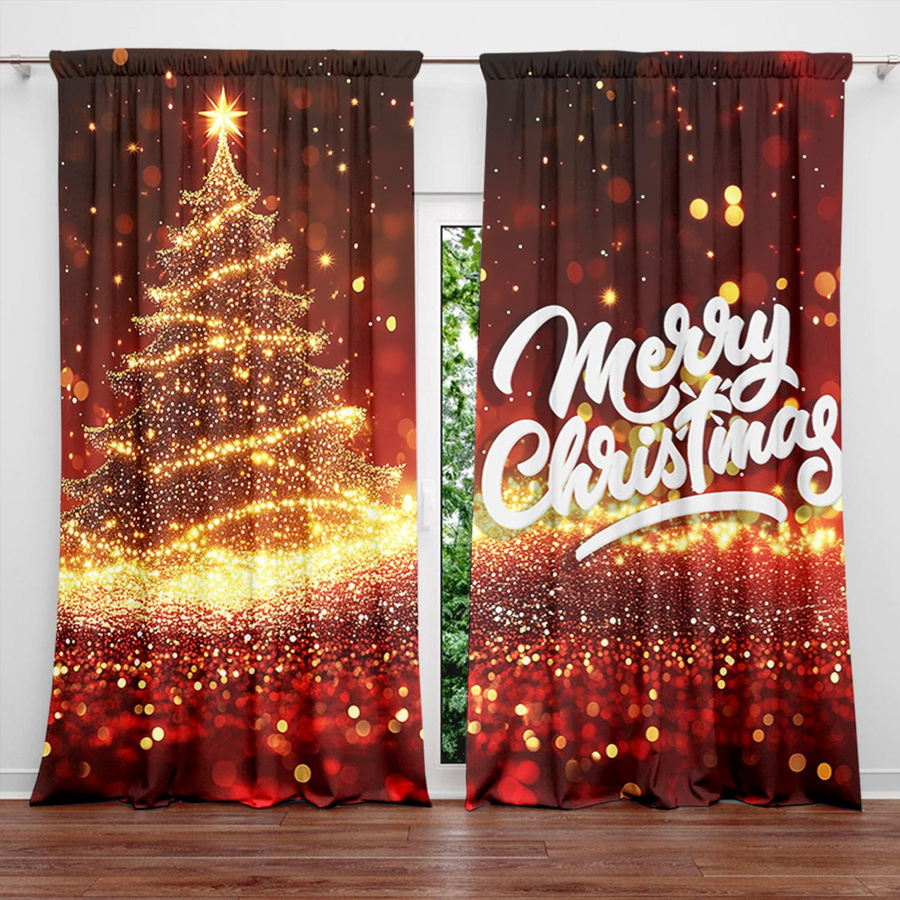 2er-Set dekorative Vorhänge mit Weihnachtsbaum-Aufdruck von Household supplies MH, halbtransparent, mehrfarbig, B: 52,5 cm, H: 116 cm - Bild 4