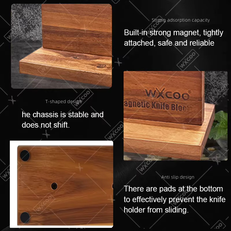 WXCOO Magnetischer Messerhalter aus Akazienholz in Braun, Freistehender Messerblock mit starken Magneten, Breite: 29,8 cm, Höhe: 21,8 cm - Bild 4