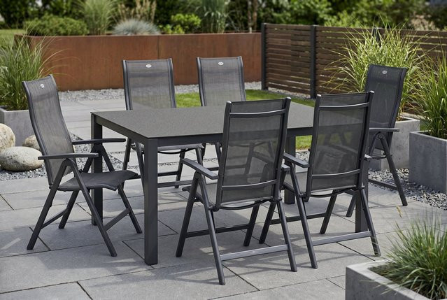 Hartman Alice Garten-Essgruppe aus Aluminium und Textil in Xerix/Anthrazit mit 6 Klappstühlen, Tisch B: 160 cm, T: 95 cm, H: 74 cm - Bild 1
