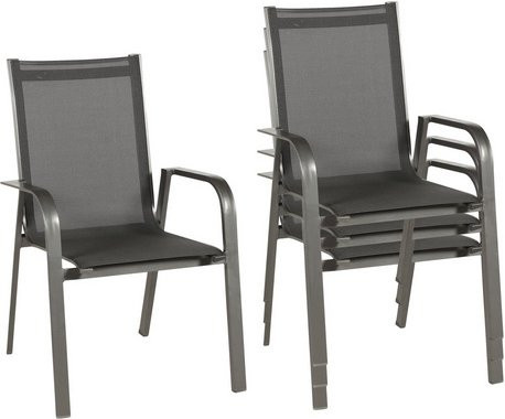 Acamp Set 4 Stapelsessel Urban aus Aluminium und Textilene in Anthrazit Grau B/T/H: 54 x 60 x 97 cm - Bild 2