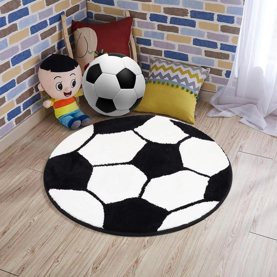DHDH Fußballteppich in Schwarz-Weiß mit Sportmotiv als runder Teppich für Kinderzimmer, Wohnzimmer oder Schlafzimmer - Bild 2