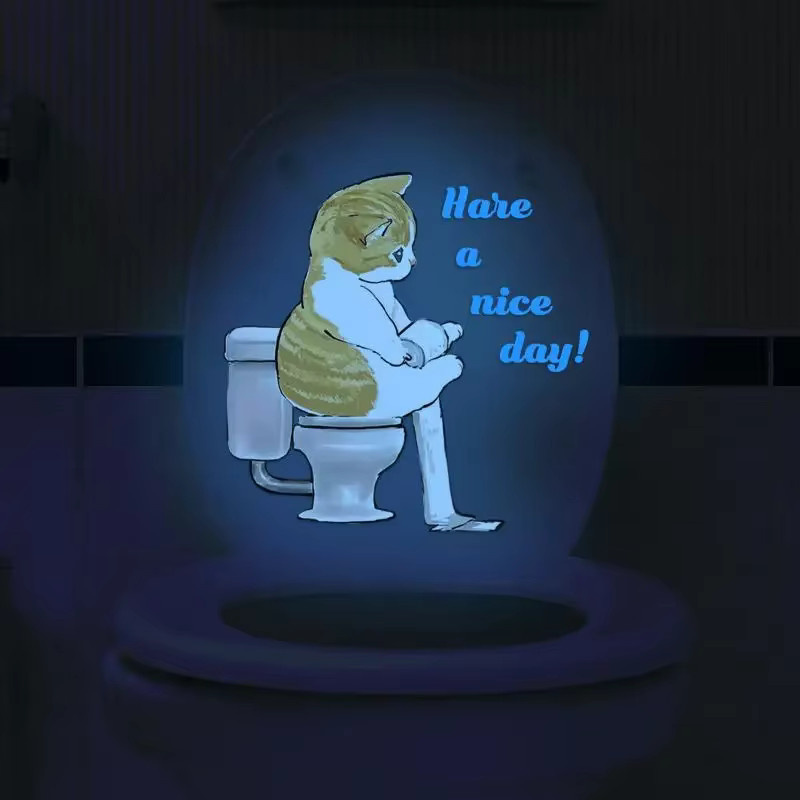 ZYAS Leuchtender Katzen-Toilettenaufkleber mit englischem Slogan, selbstklebend, Mehrfarbig - Bild 4