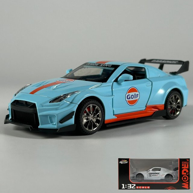 Linyi Nissan Gtr Csr2 Modellauto, 1:32, Metall, Blau, ab 18 Jahren - Bild 1