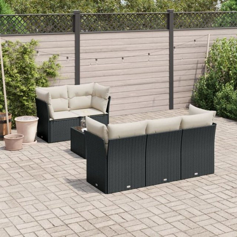 6-teilige moderne Garten-Sofagarnitur aus Poly-Rattan mit Kissen in Schwarz von vidaxl - Bild 1