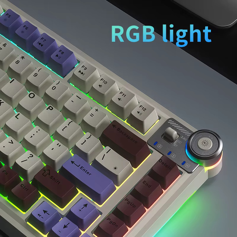 AULA AU75 Gaming Mechanische Tastatur mit RGB, Hot-Swappable, 81 Tasten, 2,4G/Bluetooth/Kabelgebunden, Schwarz-Grau-Gelb - Bild 3