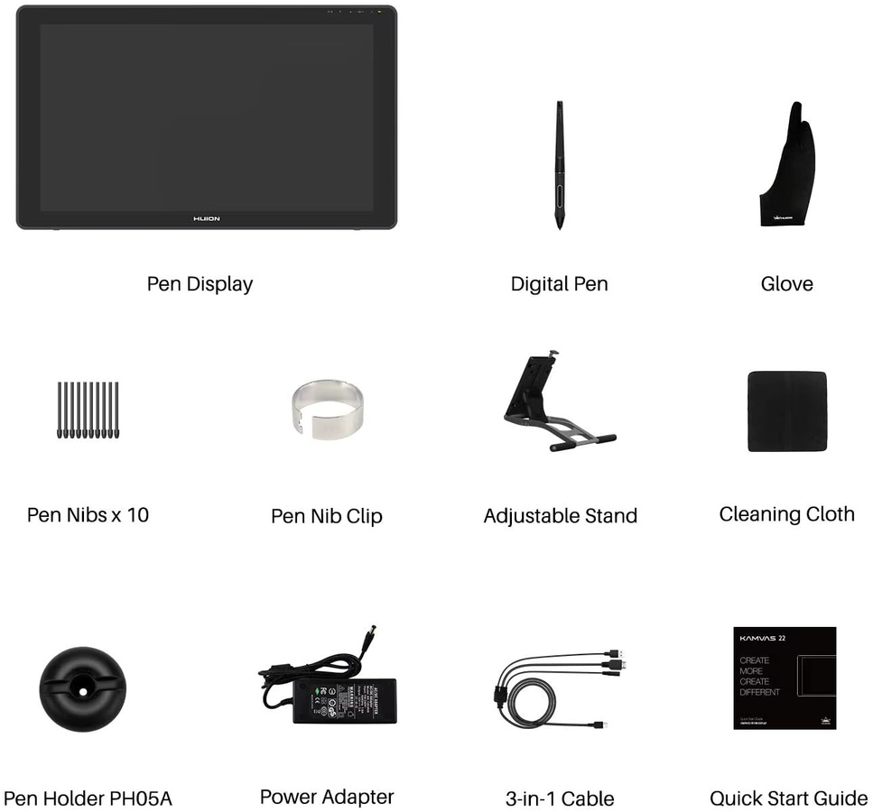 Huion Kamvas 22 Grafikstift-Tablet-Monitor in Schwarz mit 21,5 Zoll blendfreiem Bildschirm und 120 % sRGB für Windows, Mac und Android - Bild 2