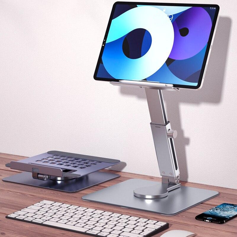 Bai Fen Bai-Digital 3C Aluminium-Tablet-Ständer, 360 Grad drehbar und klappbar, verstellbare Schreibtischhalterung für iPad Pro Air Mini und Xiaomi Tab, 4-14 Zoll, Silber - Bild 2
