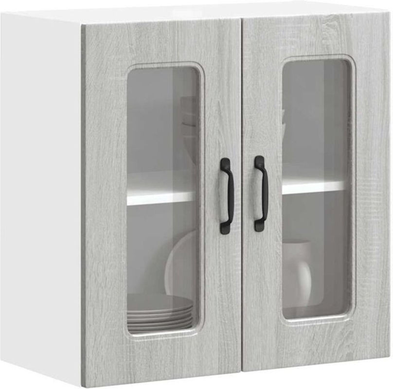 Vidaxl Küchen-Hängeschrank Kalmar in Grau und Sonoma Holzoptik mit Glastür und Drehtüren im skandinavischen Design - Bild 1