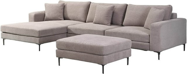 HOME DELUXE Ecksofa BELLANO M in Beige mit Cord-Bezug und linkem Seitenteil, B/T/H: 238 x 188 cm - Bild 1