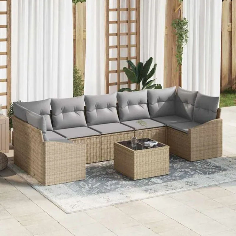 Vidaxl Garten-Sofa-Set aus Polyrattan mit 8 Kissen in Beige und Grau, Loungemöbel, B/T/H: 55 x 55 x 37 cm - Bild 1