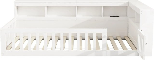 okwish Daybett für das Kinderzimmer in Weiß mit Staufach und USB-Ladeport, B/T/H: 200 x 90 x 70 cm - Bild 1
