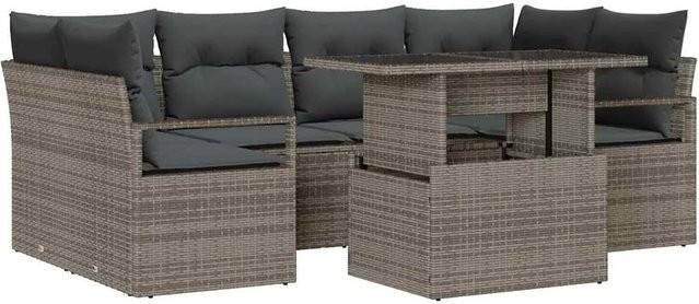 vidaXL Garten-Sofa-Set 7-tlg. aus Poly-Rattan in Grau mit integriertem Sitzkissen-Speicher und Polsterung - Bild 1