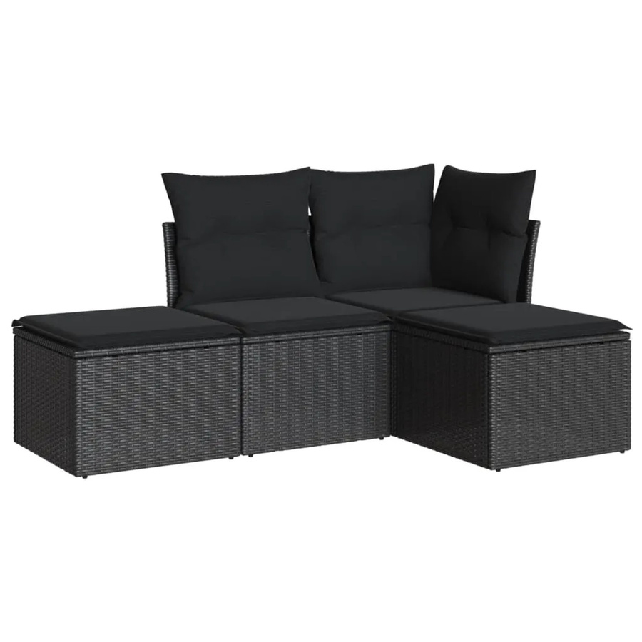 vidaXL 4-tlg. Garten-Sofagarnitur in L-Form aus Poly-Rattan in Schwarz mit Sitzkissen und Stauraum - Bild 2