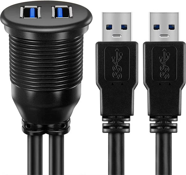 GISAEV Unterputz-Verlängerungskabel für Auto und Boot mit Dual USB 3.0 und AUX 3,5 mm Jack in Schwarz - Bild 1