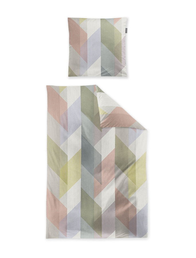 Irisette Wave Mako-Satin Bettwäsche mit Rauten-Streifen in Beige Puder, Set bestehend aus Bettbezug und Kissenbezug, B/H: 155 x 220 cm und 80 x 80 cm - Bild 1