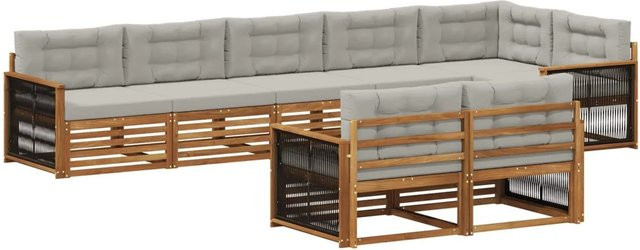 vidaXL Outdoor-Sofagarnitur aus Akazienholz in L-Form mit Kissen, Farbe Braun und Hellgrau - Bild 1