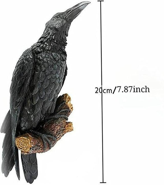 Schwarze Rabe-Statue aus Kunstharz als dekorative Vogel-Skulptur für Garten und Halloween-Dekoration - Bild 1