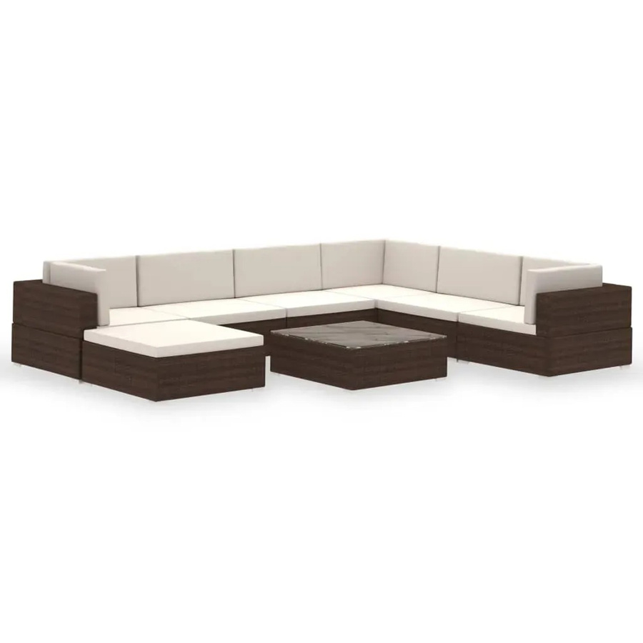 vidaXL 8-teiliges Garten-Lounge-Set aus Poly Rattan in Braun mit Auflagen und Couchtisch für Terrasse und Garten - Bild 2