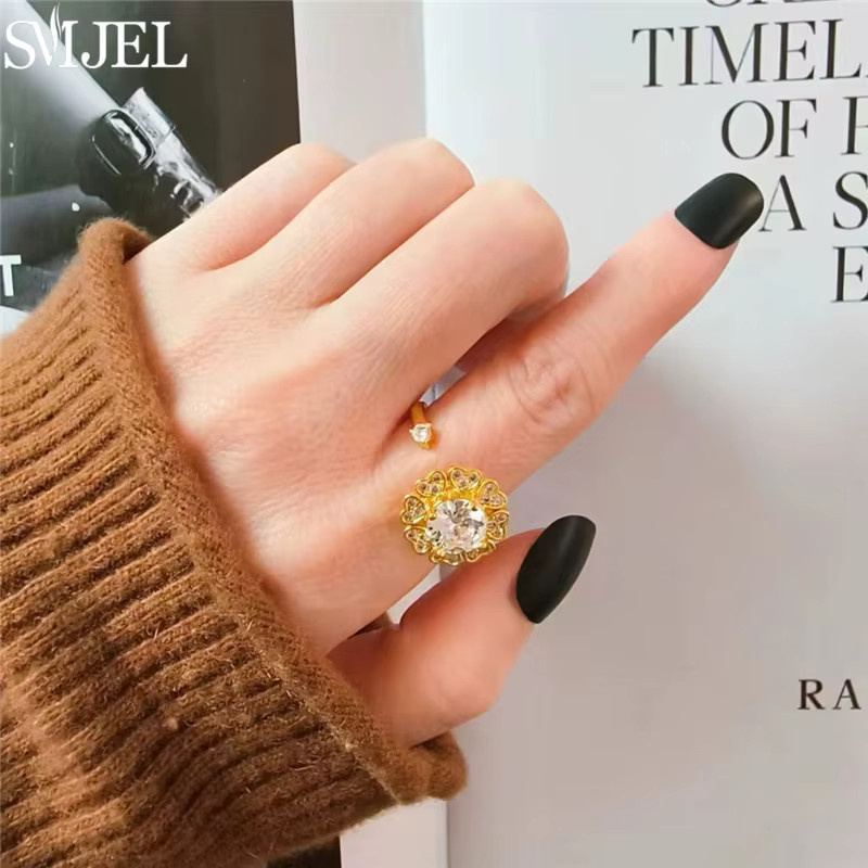 SMJEL Ring, Kupfer, Kristall, Blume Stern Mond, Damen, Gold - Bild 2