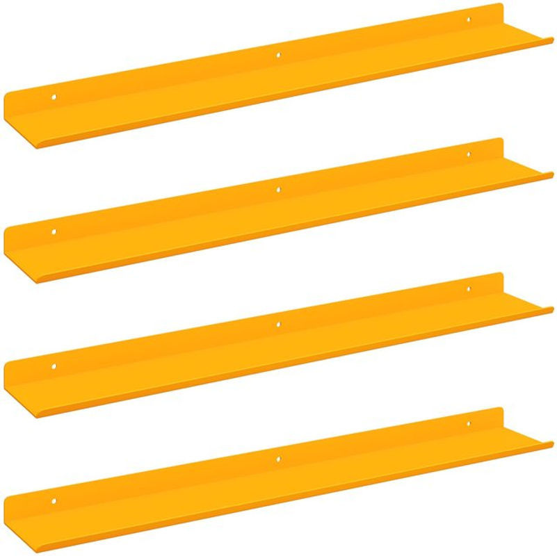Set aus 4 schwebenden Wandregalen von vidaXL aus Stahl in Gelb, Modernes Design, B/H/T: 60 x 8,5 x 2,5 cm - Bild 1