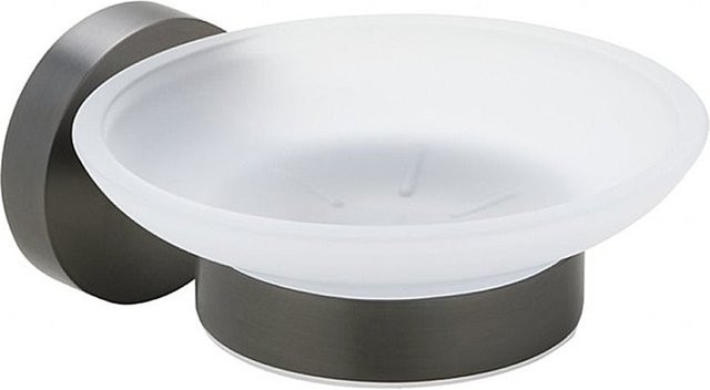 Brillantbad BAPHIT Seifenablage mit Glasschale aus Messing und Milchglas in Metallic Grau matt, B/H/T: 11,0 x 10,5 x 1,1 cm - Bild 1