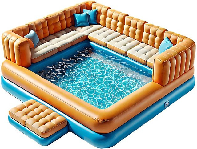 Aufblasbare Wasserbar in Orange als schwimmender Party-Esstisch und Essbereich für das Schwimmbecken - Bild 1