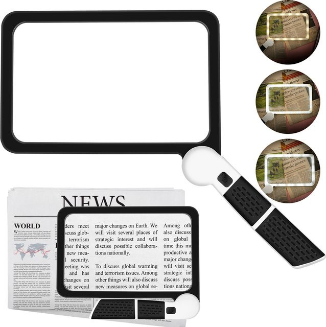 Willkey 5X Vergrößerungsglas mit integrierter Beleuchtung, hochtransparentes Lupenglas für Bücher und Dokumente, ultraflaches Design - Bild 1