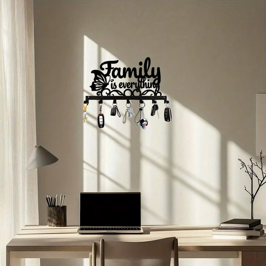 CIFBUY Family First Schlüsselhalter aus Metall mit 7 Haken, rustikaler Wandorganizer für Flur und Eingangsbereich - Bild 4