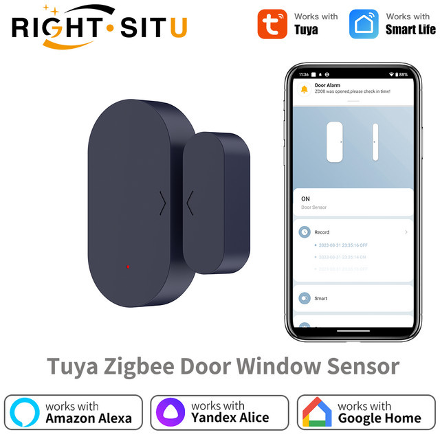 Tuya Zigbee Tür- und Fenstersensor in Schwarz mit App-Fernsteuerung und Kompatibilität für Alexa, Yandex, ZHA und Zigbee2Mqtt (erfordert Zigbee-Hub) - Bild 1