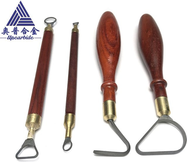 Keramik Werkzeug Set aus Edelstahl und Holz mit Hartmetall Schaber Messer und Ton Former in Braun - Bild 1
