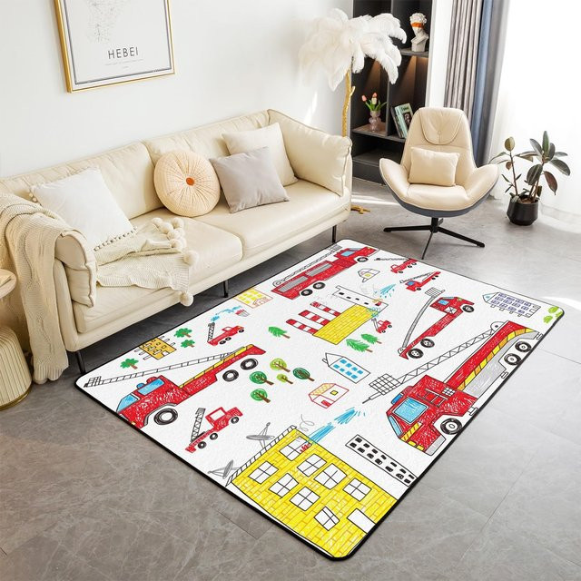 Karpetti Bereichsteppich Feuerwehrauto mit Kinder-Motiv, Mehrfarbig, Breite: 80 cm, Länge: 120 cm - Bild 1