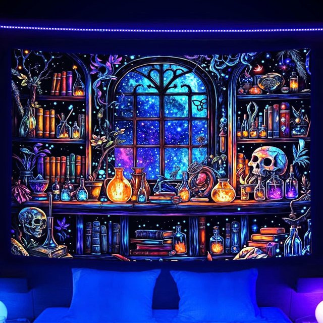 VIKAMA Sternenhimmel Wandteppich Magische Bibliothek Fantasy Raumdekoration - Bild 1
