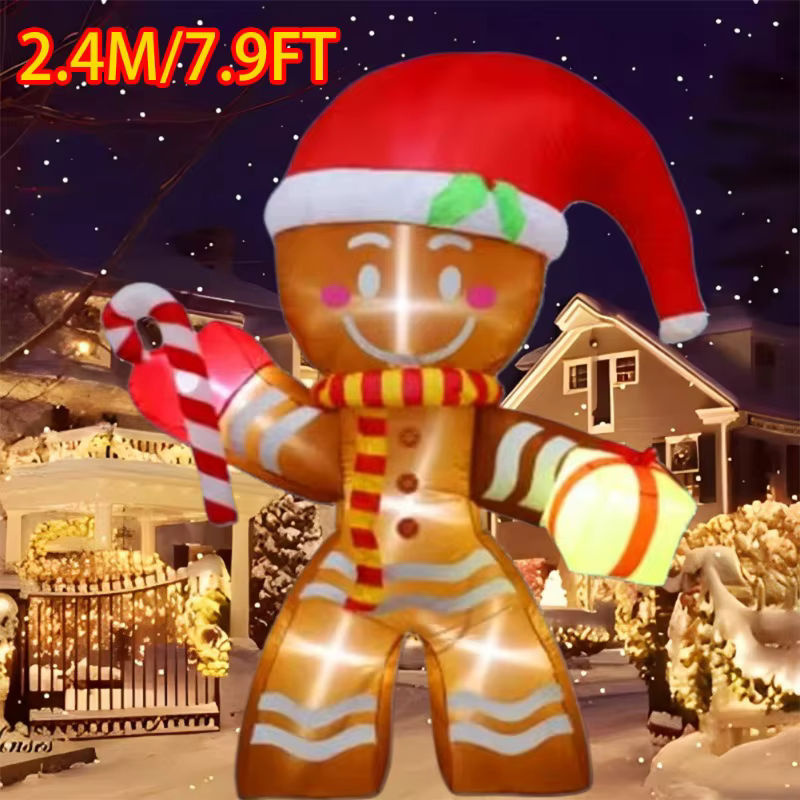 Aufblasbare Lebkuchenmann Weihnachtsdekoration mit integrierten LEDs in Mehrfarbig für Outdoor und Neujahr - Bild 2