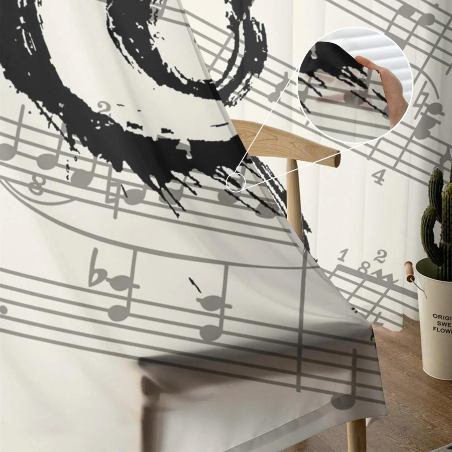 Yiran Furniture Transparentes Voile-Fenstervorhang Musik Vintage Design, Breite: 135 cm, Höhe: 137 cm - Bild 2