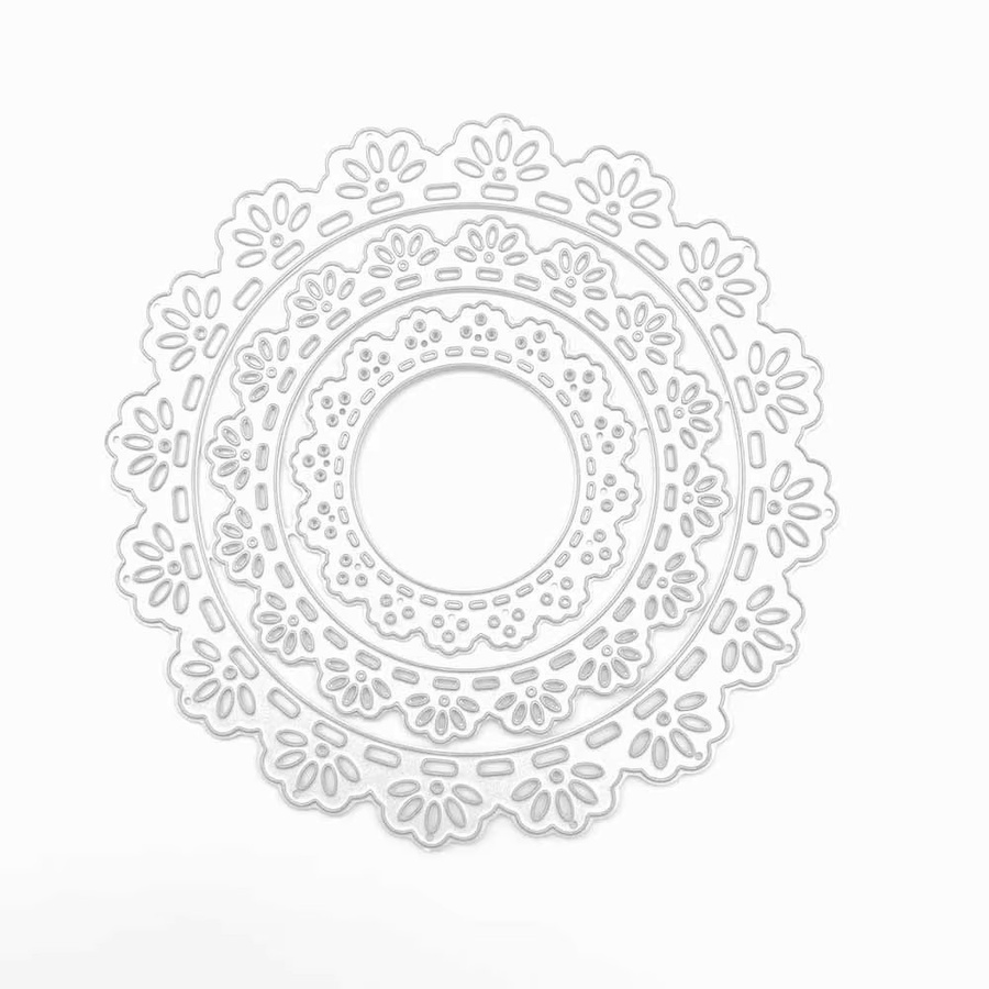 Silberne Metall-Stanzformen für DIY-Scrapbooking und Bastelarbeiten mit ineinander verschachtelten runden Spitzenrahmen - Bild 2