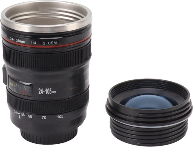 CosyHome Kameraobjektiv Kaffeetasse aus Edelstahl in Schwarz, 400 ml - Bild 1