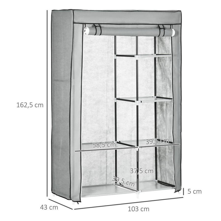 HOMCOM Kleiderschrank aus Stoff mit Kleiderstange und 6 Fächern, Grau, B/T/H: 103 x 43 x 162,5 cm - Bild 2