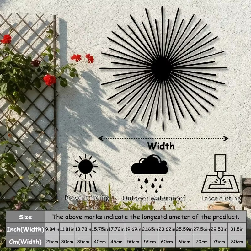CIFBUY Moderne Abstrakte Metall-Wandkunst in Schwarz – Geometrische 2D Sonnenstrahlen Aluminium-Skulptur für dein Wohnzimmer, Schlafzimmer oder Büro - Bild 2