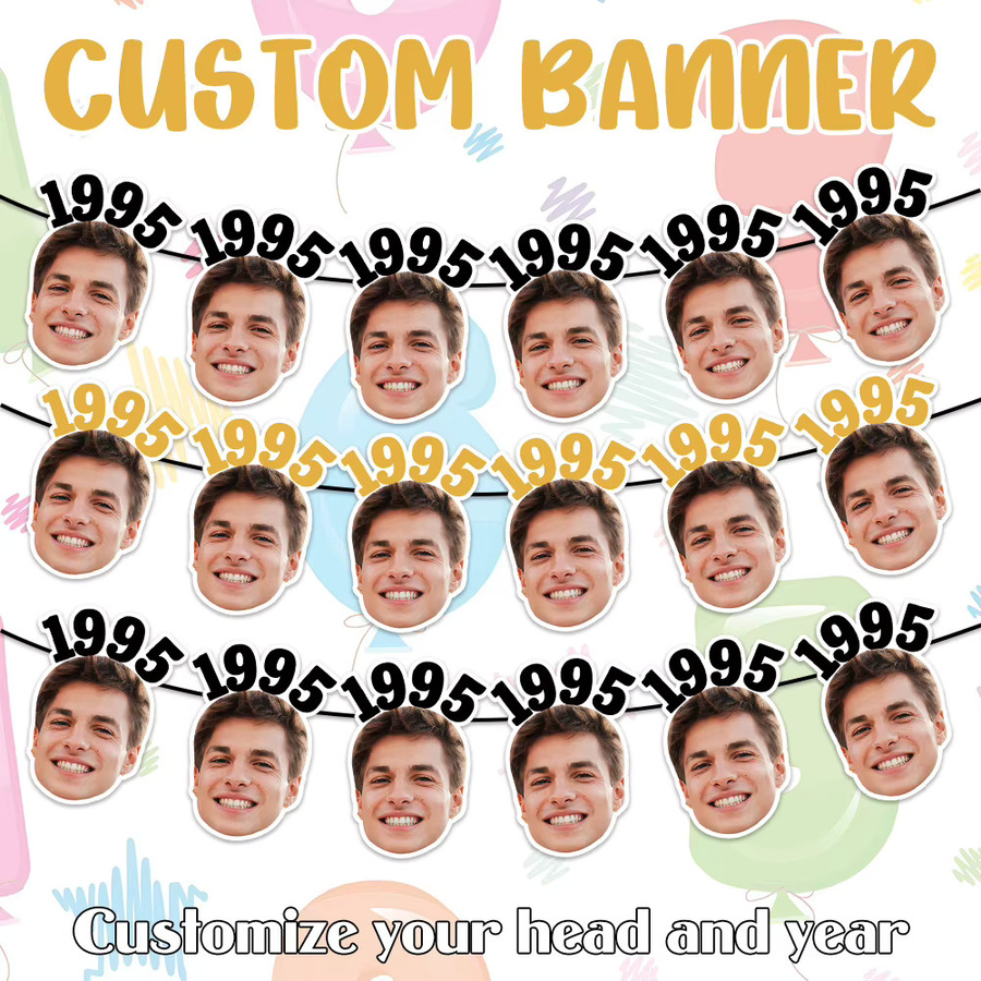8 Stück Personalisierte Gesichtsfoto-Wimpel von Cyuan in Mehrfarbig für Geburtstage, Hochzeiten und Partys aus Papier - Bild 5