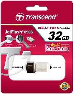 Transcend JetFlash 890 USB-Stick mit 32 GB Speicherplatz, USB 3.2 Gen 2 (USB 3.1), Anschluss USB-A und USB-C, Farbe Silber/Schwarz/Grau - Bild 2