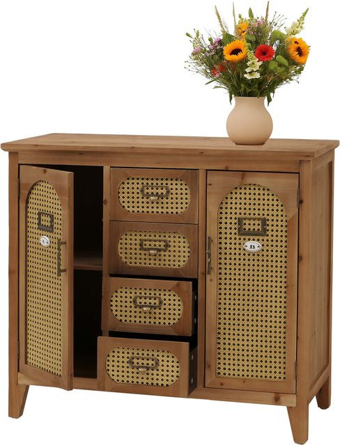 Apothekerkommode MCW O63 in Vintage Rattanoptik, Farbe Braun, B/T/H: 80 x 40 x 91 cm - Bild 1