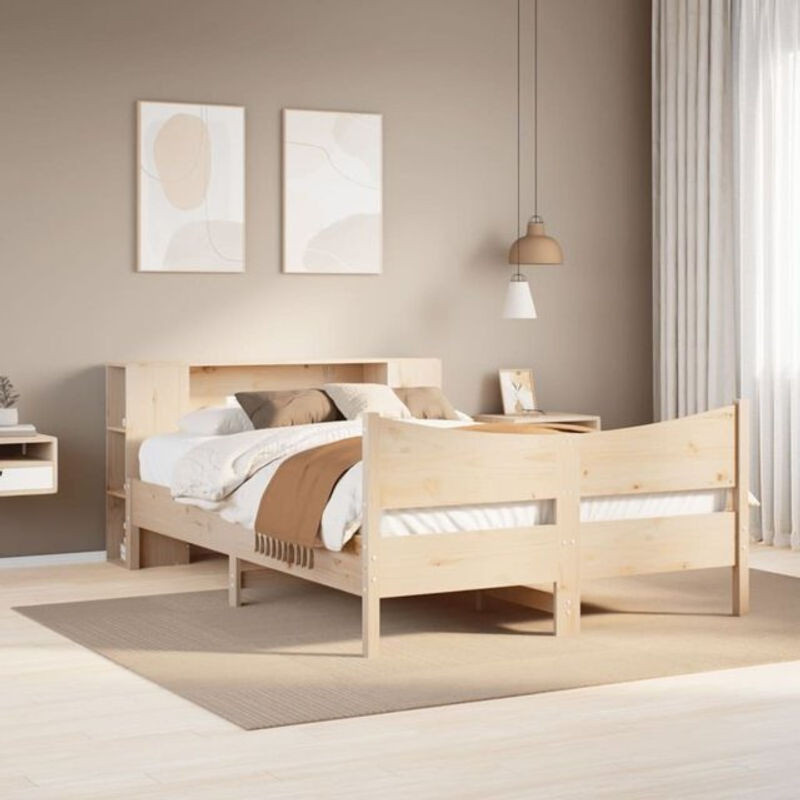 Massivholzbett vidaxl aus Kiefernholz in Braun, Modernes Skandinavisches Design, B/T: 135 x 190 cm - Bild 1