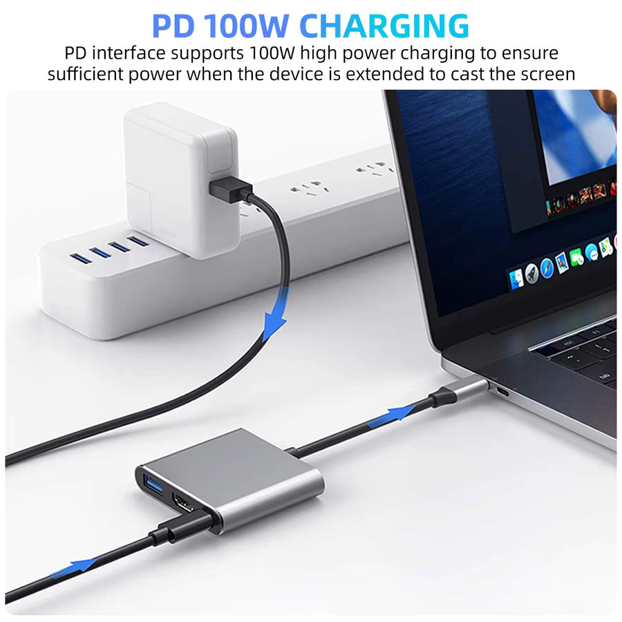 FONKEN 3-in-1 USB-C zu HDMI und USB 3.0 Kabeladapter in Silber für 4K UHD Auflösung - Bild 2
