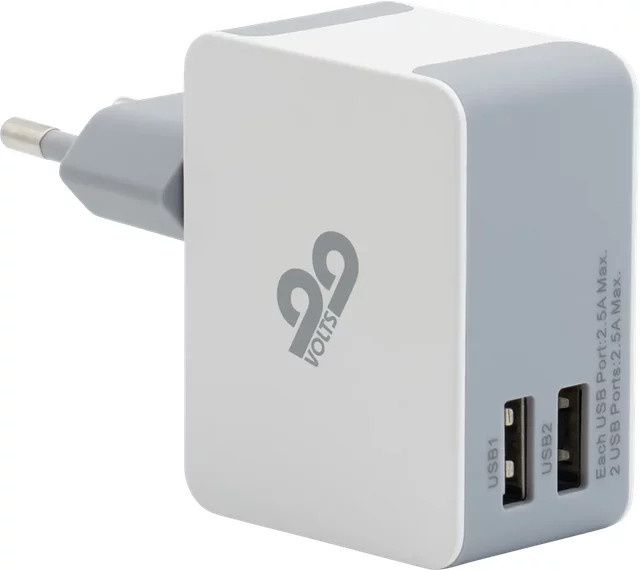 99VOLTS USB Power Adapter mit 2 USB-A Anschlüssen in Weiß und Grau - Bild 1