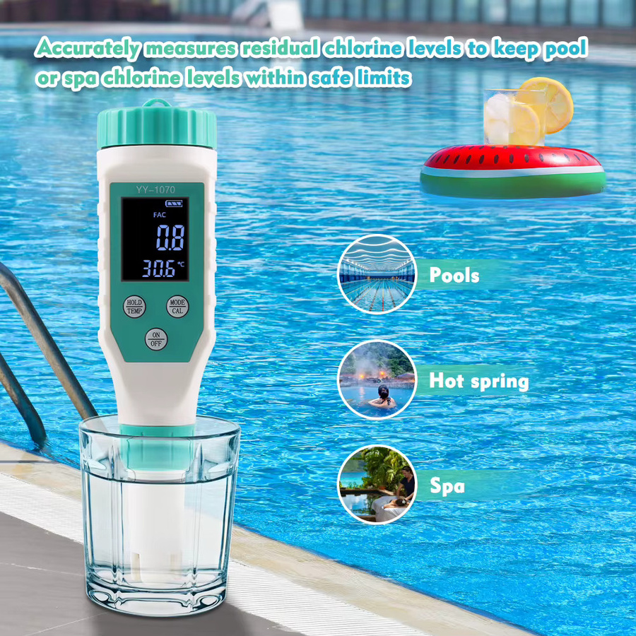 YAGO Digitales Poolwassertester ORP-Messgerät für Chlor, PH, Salzgehalt, TDS, EC und Temperatur in Weiß, Modell YY-1070 - Bild 2
