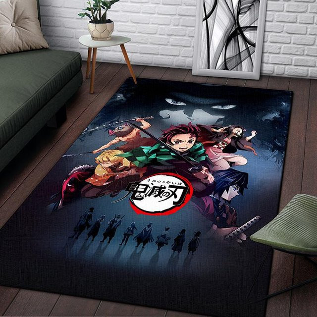 Demon Slayer Teppich von YangJOJO in Schwarz und Multicolour, weicher Boho-Flächenteppich aus Polyester, B/B: 60 x 90 cm - Bild 1