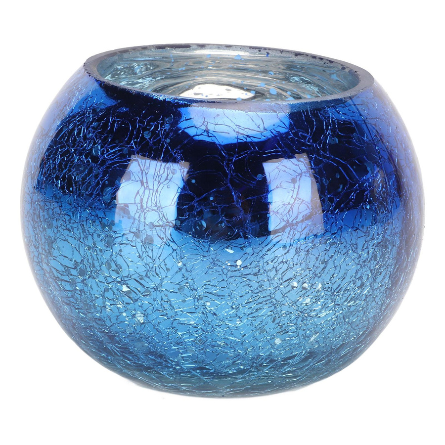 Handgefertigter Teelichthalter aus Glas mit Eisrissmuster in Blau von GoolRC für romantische Tischdekoration bei Hochzeiten und Partys - Bild 2