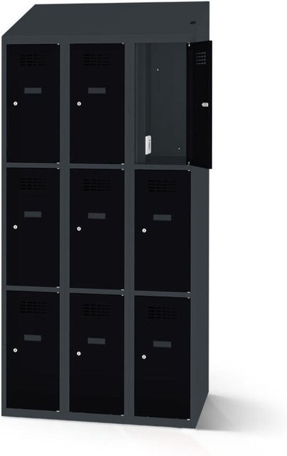 rotstahl Fächerschrank mit Ladefunktion und 9 Fächern in Anthrazitgrau und Schwarz, B: 120 cm, H: 200 cm - Bild 1